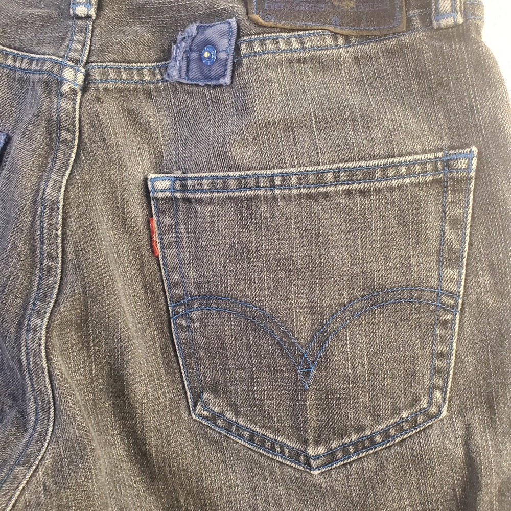 Stussy x Levis Black Denim Jeans Mens 30x28 SS505 Faded Streetwear Straight Leg - Picture 12 of 16